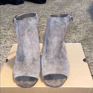 Open toe open back booties